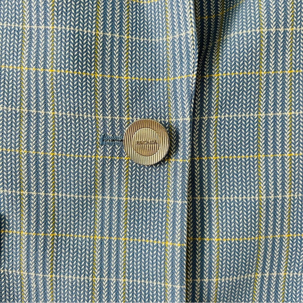 Vintage Escada Light Blue Yellow Plaid Single Button Wool Silk Blazer Jacket 36 - Picture 4 of 9